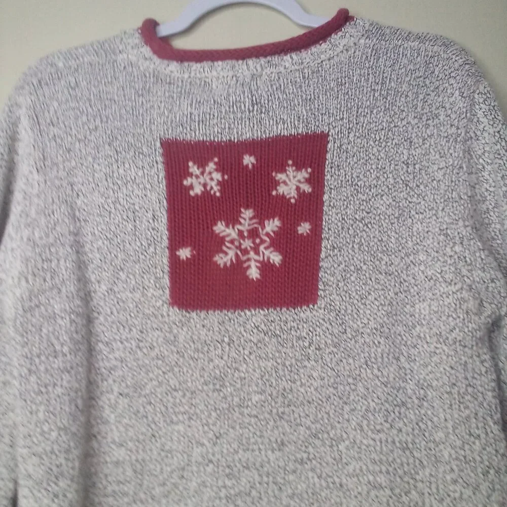 Christopher Banks Sweater S Christmas Holiday Snowman Long Sleeve Hand Embroider